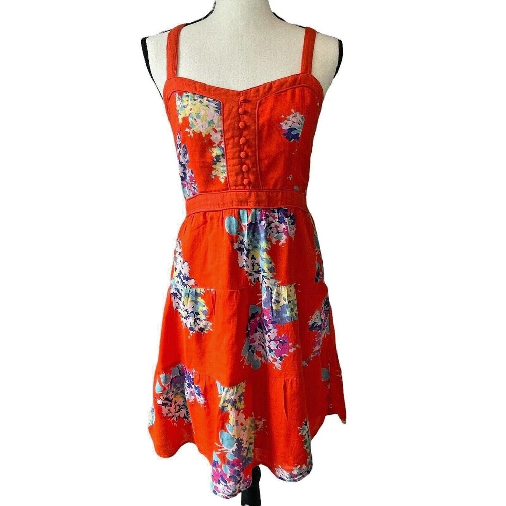 American Eagle Red Orange Floral Sleeveless Dress Size 8